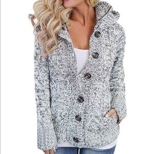 Women’s Hooded Cable Knit Button Down Jacket
